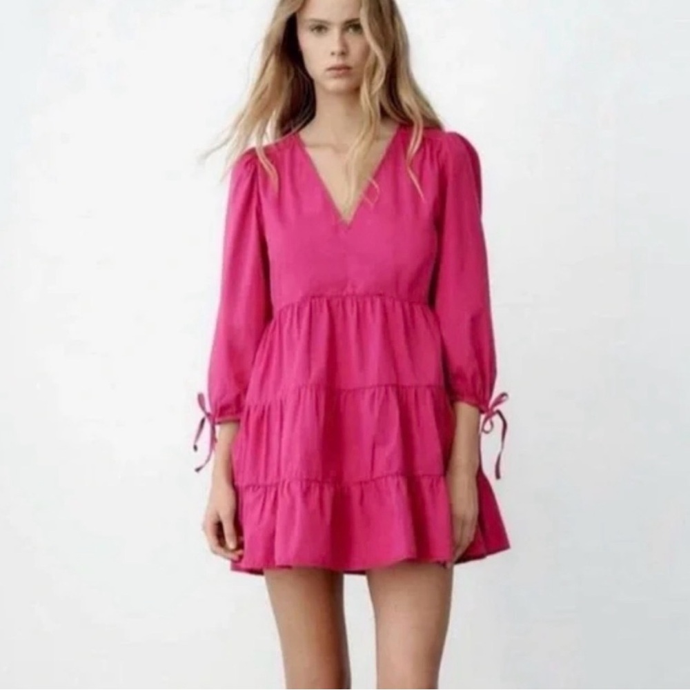 Zara Fuchsia V-Neck Tiered Dress